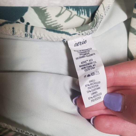 Aerie Tropical Print Gold Metallic Straps Bikini Bottoms NWT Medium Plants Green - Picture 5 of 8